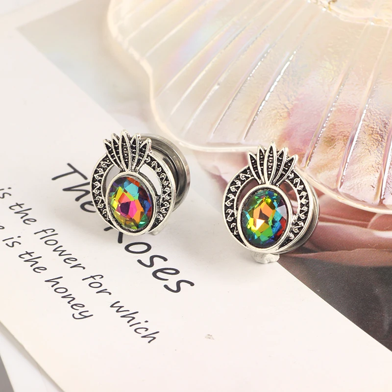 6-16mm Stainless Steel CZ Crystal Ear Piercing Plugs Gauges Expanders Body Jewelry Ear Tunnels Stretchers 60pcs