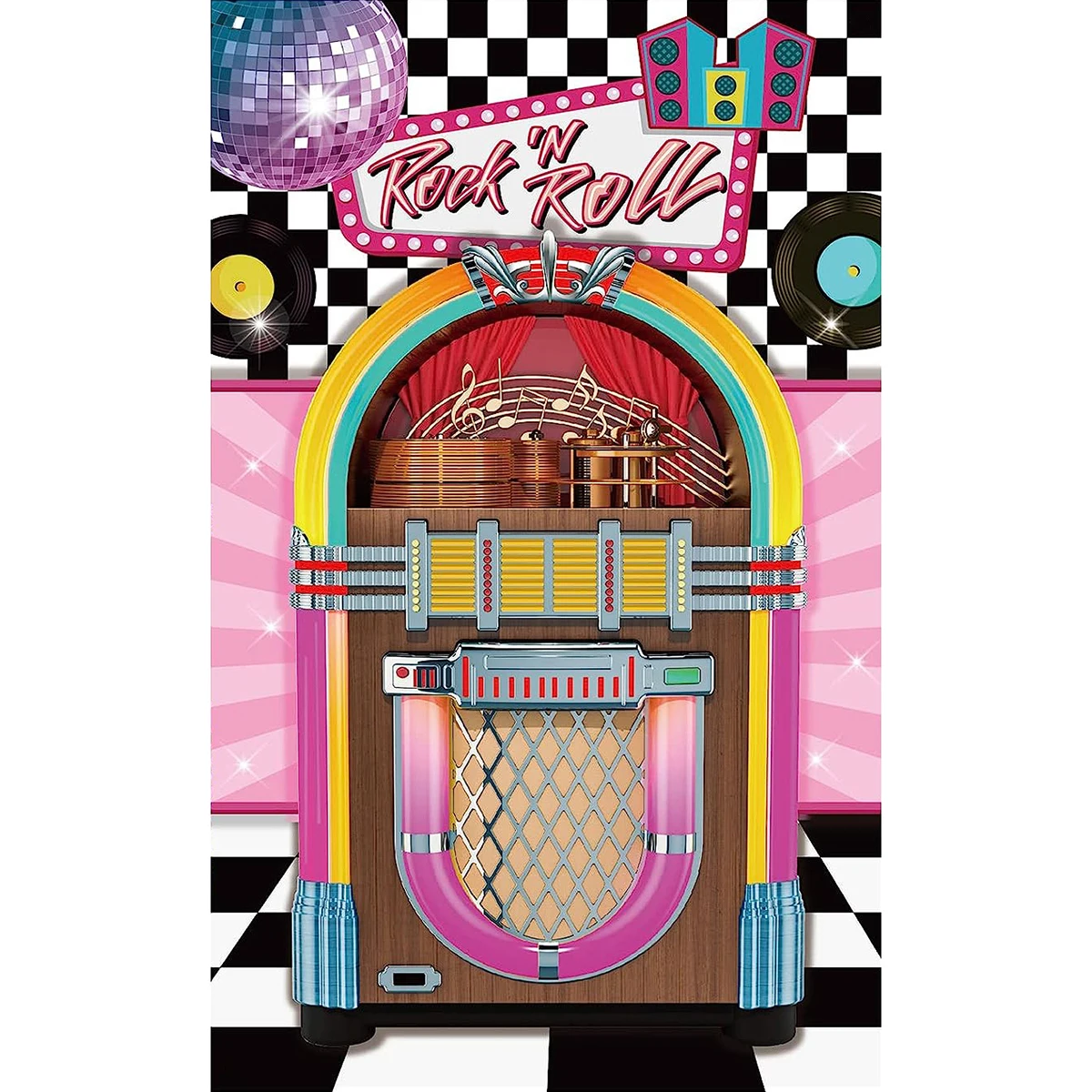 50'S Jukebox Party Decor Sfondo Hip Hop Compleanno Anni '50 Juke Box Rock And Roll Door Banner Fotografia Sfondo Tema Anni '50