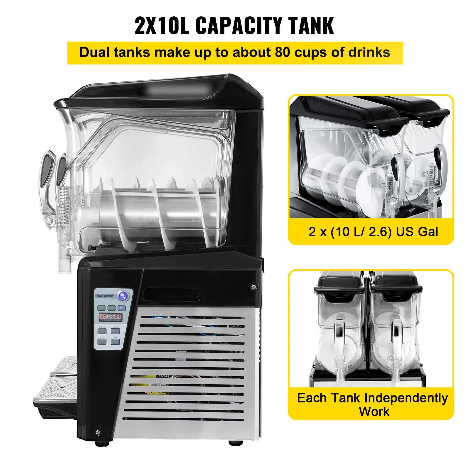 VEVOR 110V Slushy Machine Double Bowl Margarita Frozen Drink Maker Automatic Clean for Supermarkets Cafes Restaurants Snack Bars 3