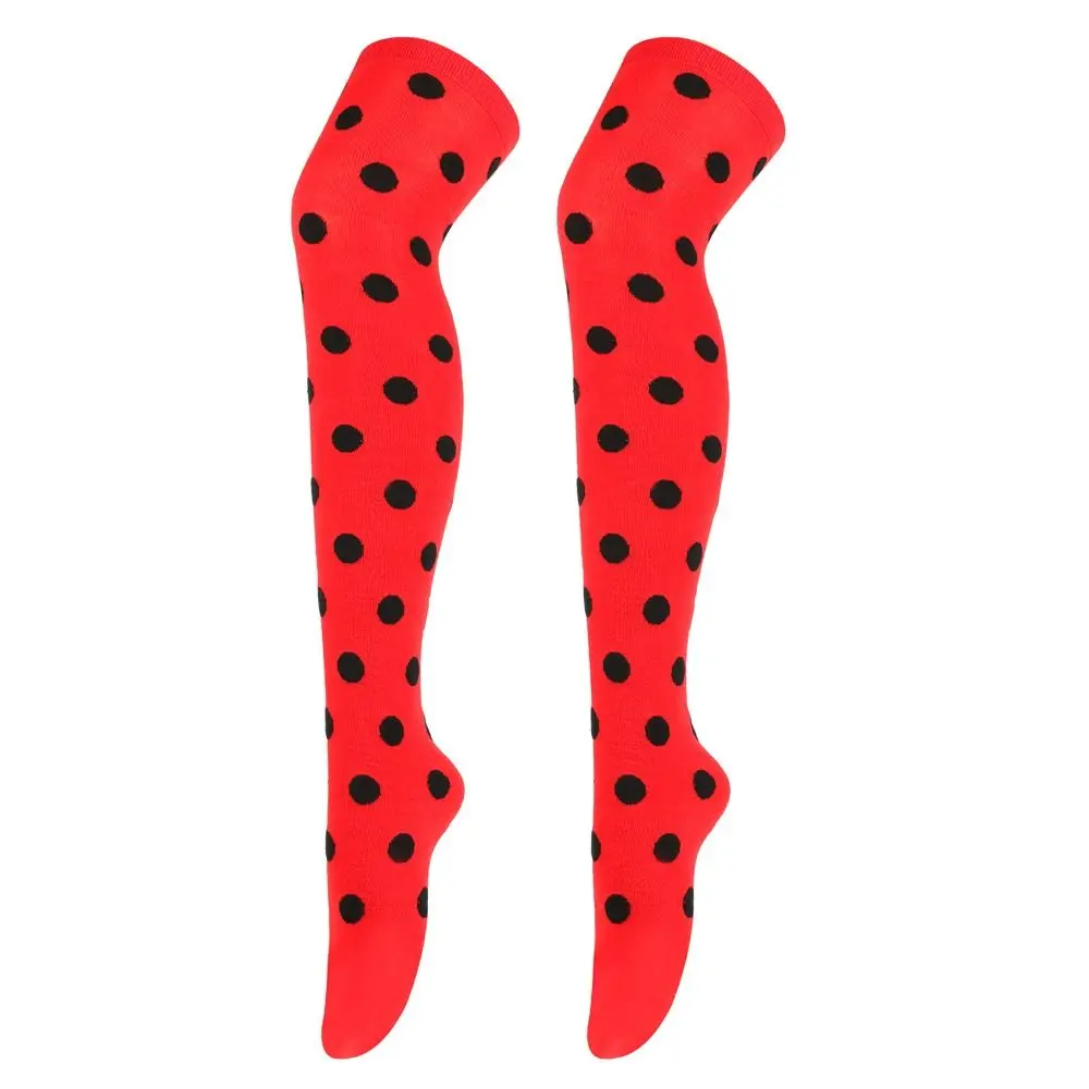 Vintage-Inspired Red and Black Polka Dot Thigh High Stockings