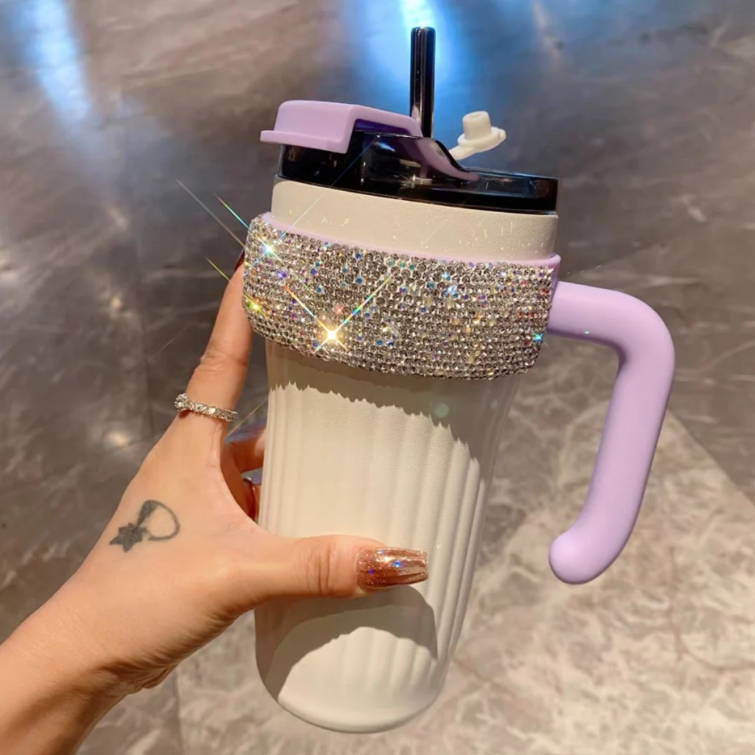 

Вместительные магнитные женские чашки из нержавеющей стали для льда ручная кружка-термос с алмазной инкрустацией автомобильные бутылки для воды для кофе