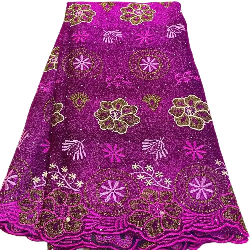 

Best Selling African Embroidered Lace Fabric Double-layer Bright Silk Lace Fabric For Ladies 5 Yard