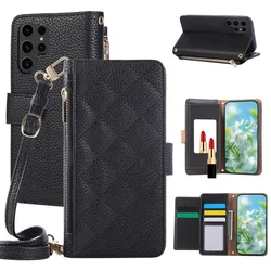 Stylish Crossbody Leather Wallet Phone Case with Card Holder and Adjustable Strap - Samsung S22 (Black)