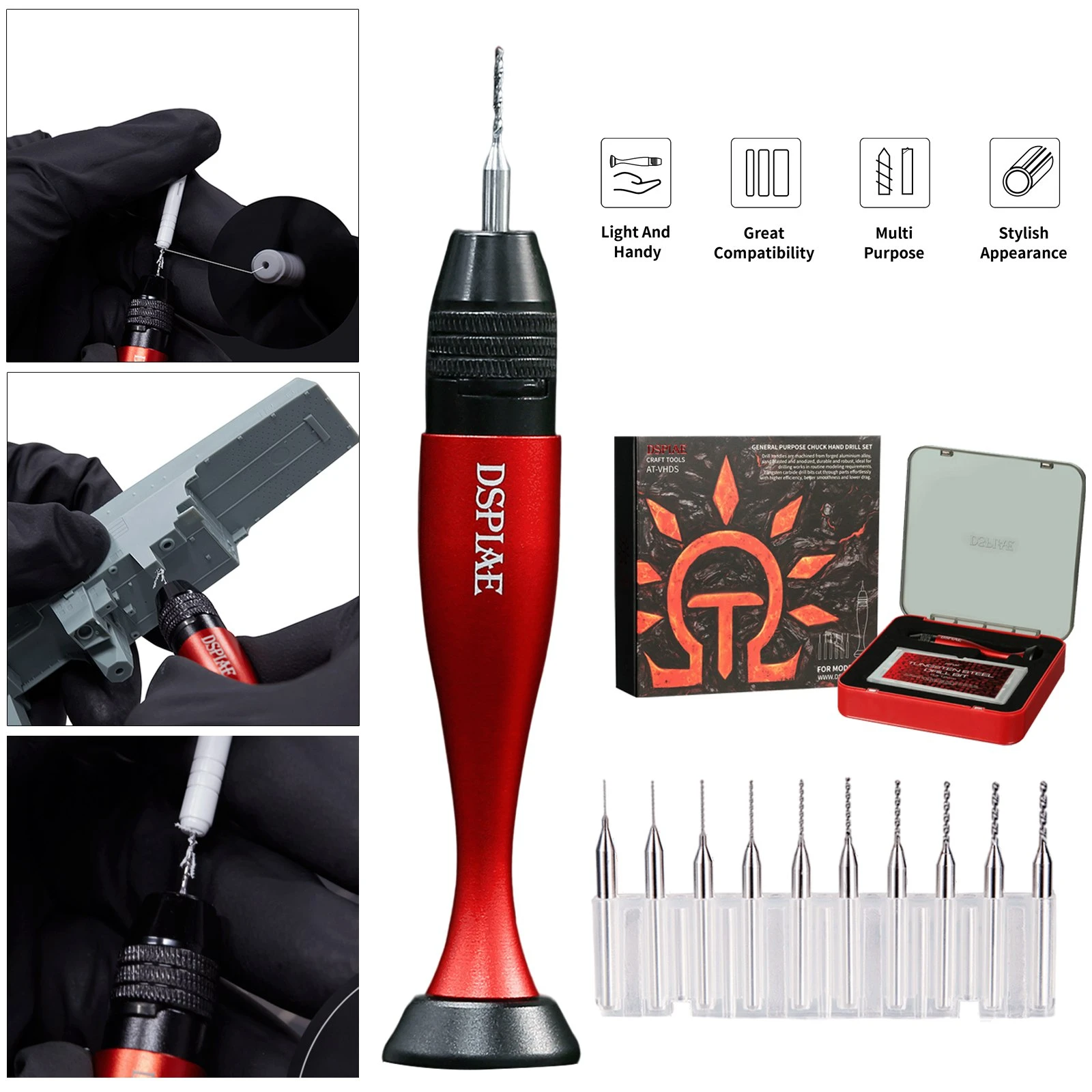 Dspiae ATVHD Universal Pin Vise Handle Black Red For DB03 Tungsten