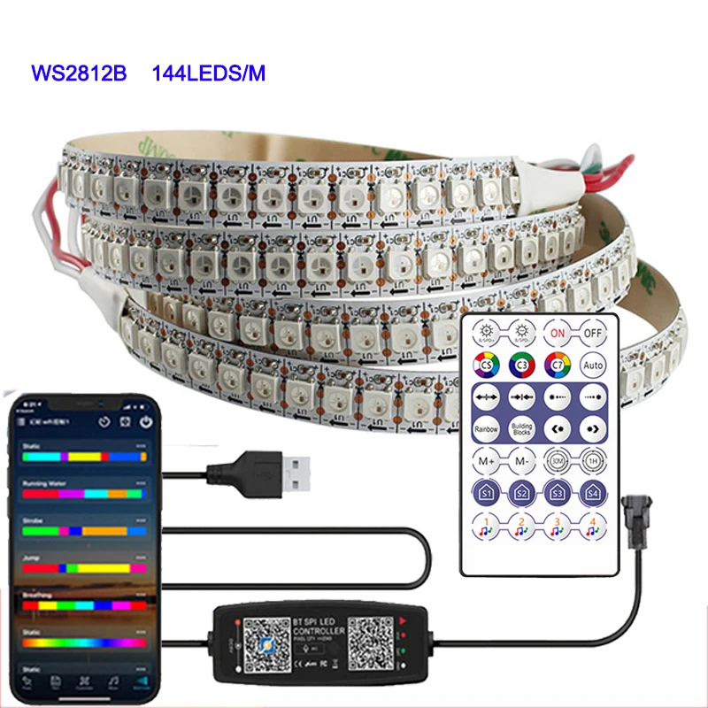WS2812B Led Lights DC5V WS2812 RGB Led Strip Light Individually Addressable Smart Pixels Magic Light Black PCB IP30 65 67