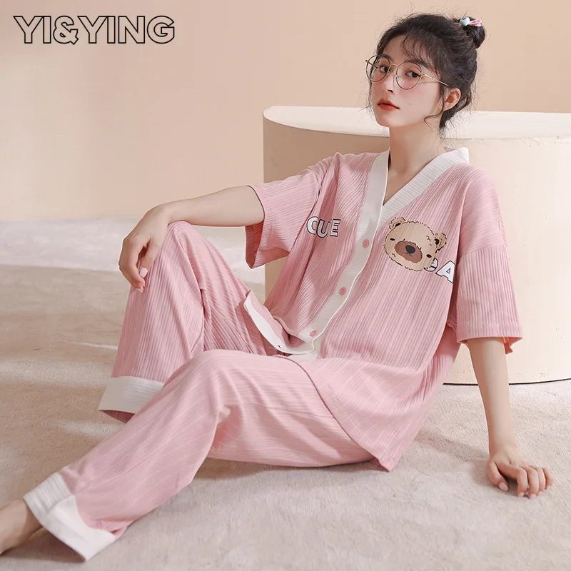 

[YI&YING] 2023 New Sleepwear Women's Pants Cotton Set Sweet and Cute Cartoon Women's Home Furnishing WAZC689