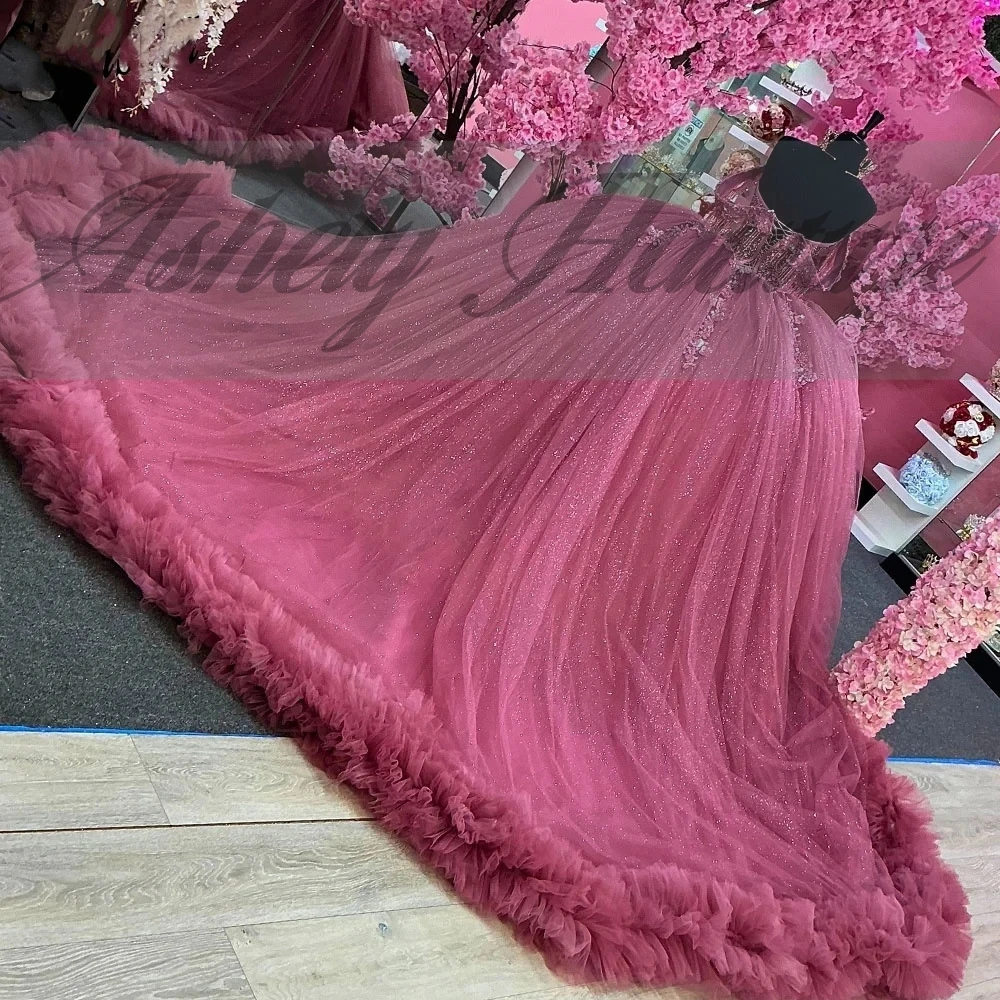 Elegant Pink Quinceanera Dress Ball Gown Beads Applique Corset Pageant Sweet 15 Party Tiered Ruffle Prom Party Dress