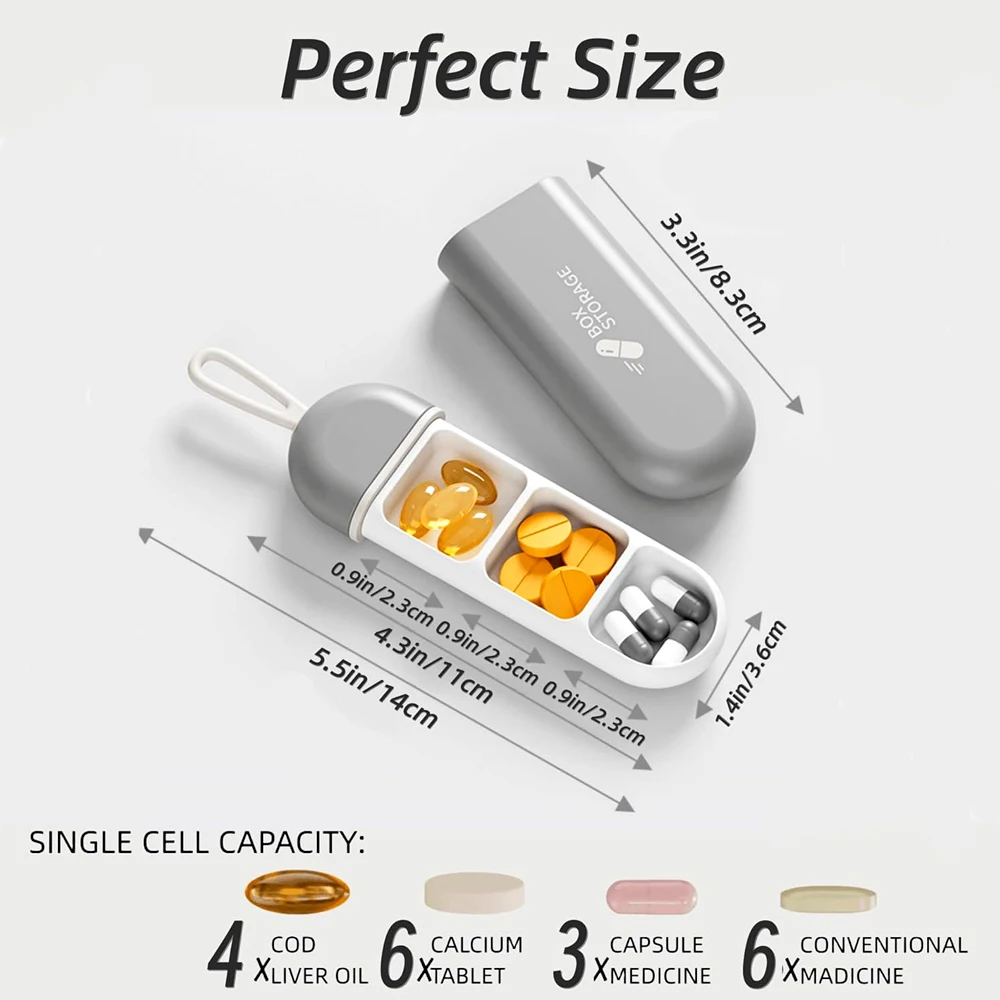 Compact and Portable Moisture-Proof Pill Organizer with 3 Compartments