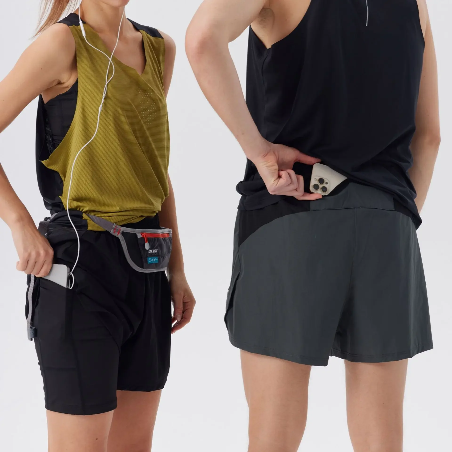 Men's Running Shorts Quick Dry Marathon Athletic Three-quarter Length with Inner Lining Double-layered Mobile Phone Pocket