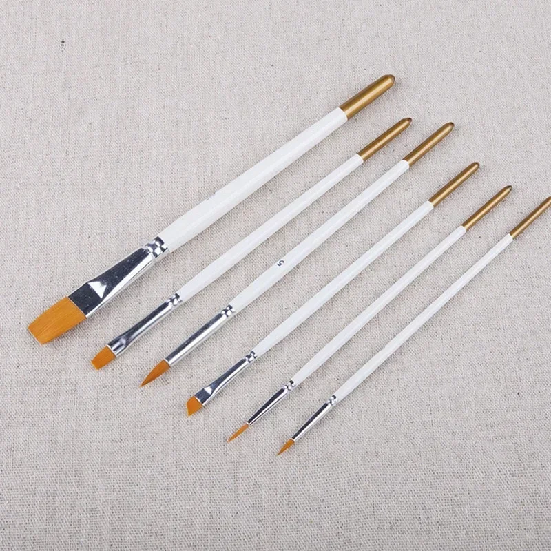 6pcs/set Painting Brush Oil Paint Nylon Hair Water Color Acrylics Art Set Supplies Oil Painting Brushes School Stationery