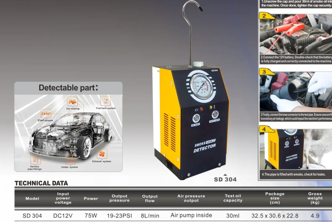 SD304 WITH PRESSURE INDICATION Smoke leak detector, automobile engine exhaust pipe leakage fault detector