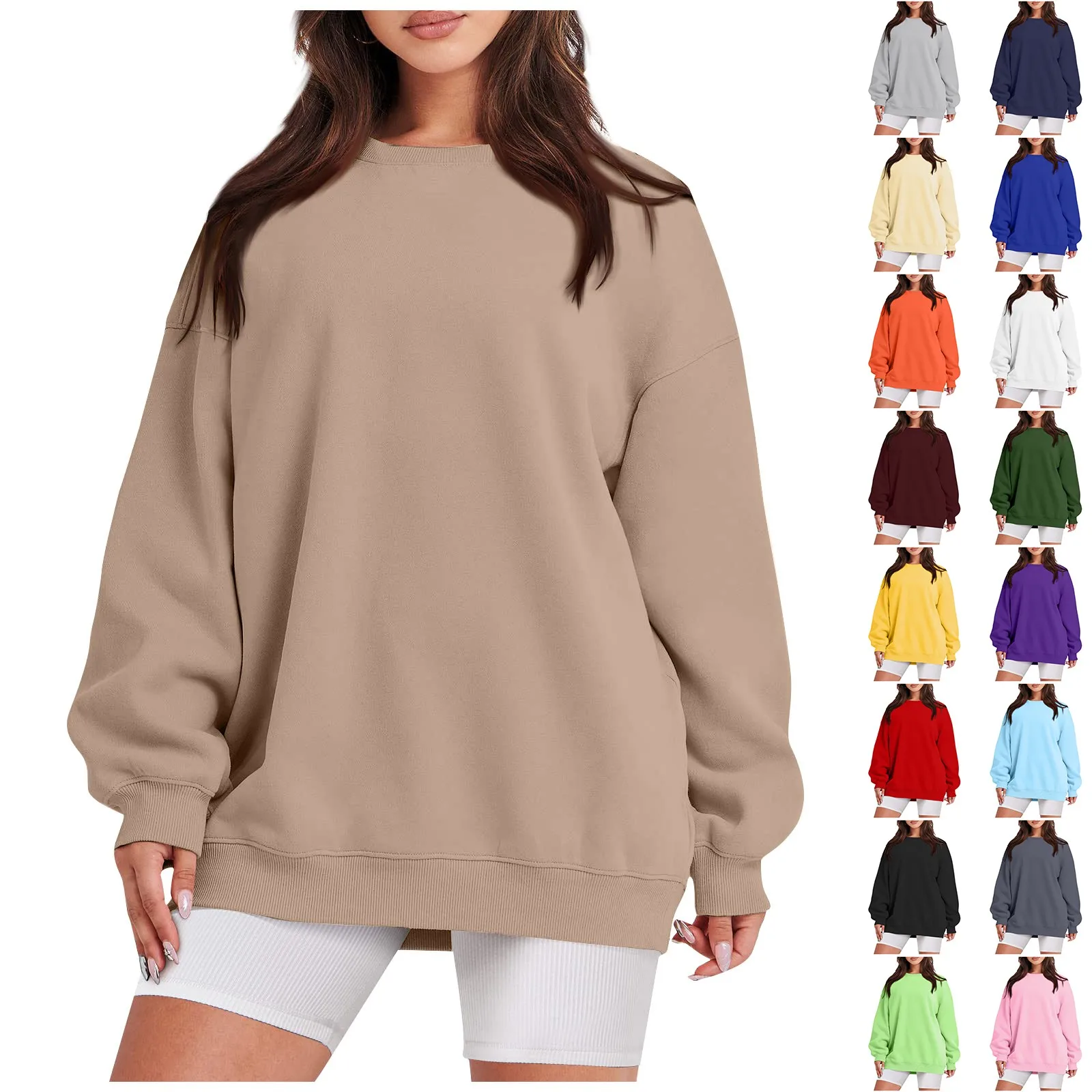 

New In Sweatshirts For Women Oversized Round Neck Solid Print Loose Fit Sweatshirts Women's Clothing Pullovers Female Tops