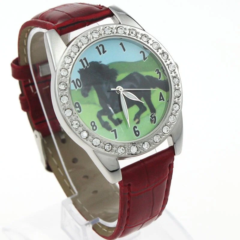 Kids Children Fashion Watches Quartz Leather Strap Wrist Watch Boys Girls Watches Cartoon Watches Horse Dial 4