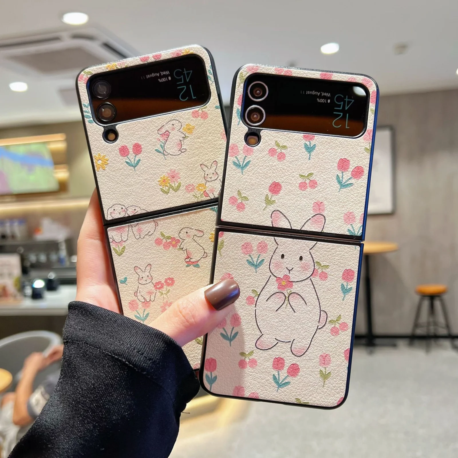 

Cartoon Flower Phone Case for Samsung Galaxy Z Flip 4 5G Leather Folding Case Shockproof Phone Case Protection Cover