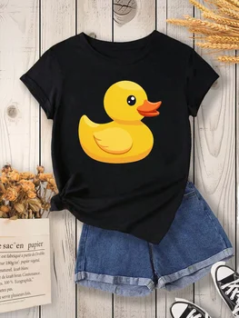 [Casual Duck T-Shirt] Women's Yellow Rubber Duck T-shirt Cute Duck Pattern Casual Spring and Summer Round Neck Short-sleeved Top 1