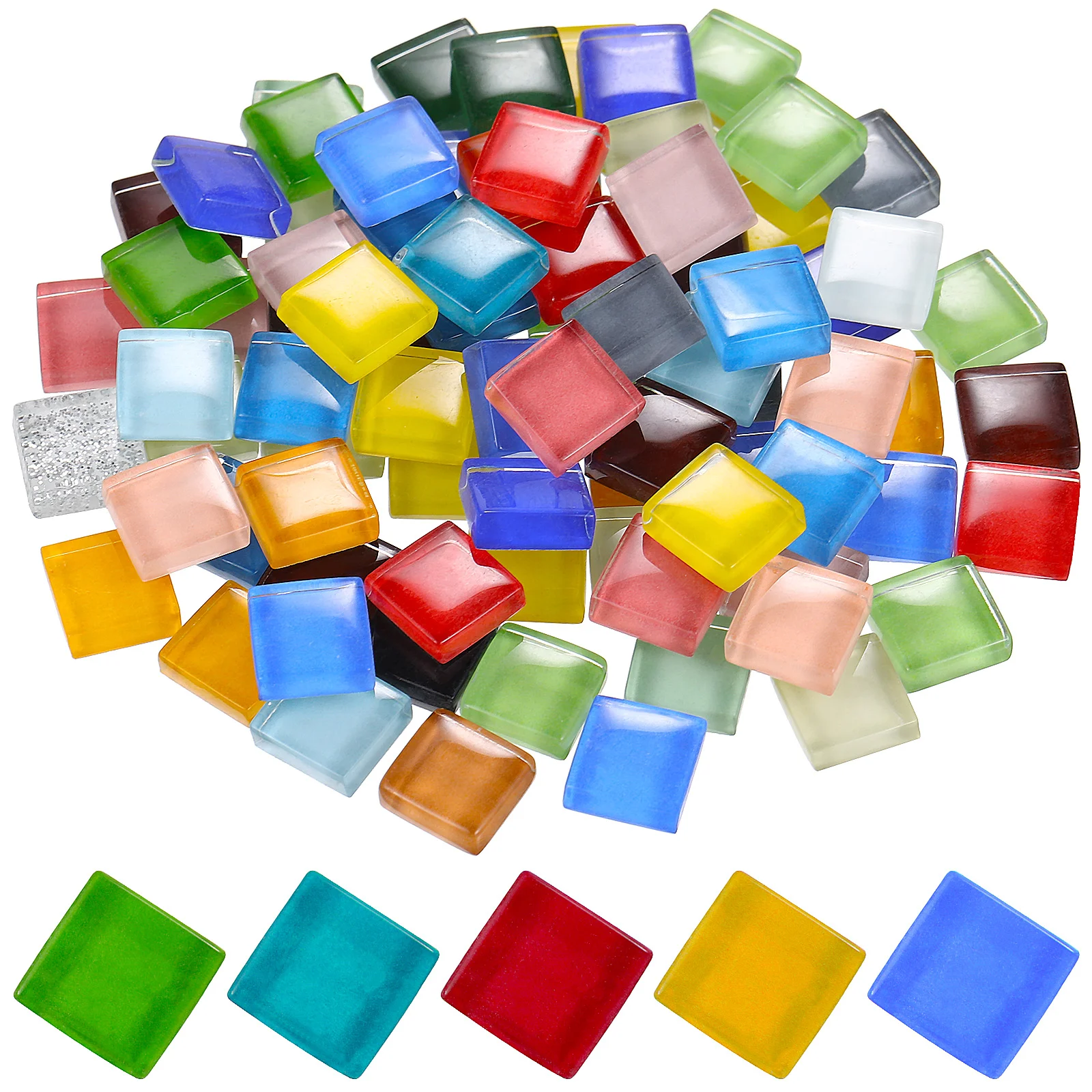 

1200 Pcs Tile Crystal Glass Marseille Assorted Color Mosaic Tiles for Crafts Mirror Brick Mixed Marbles Square Toddler Child