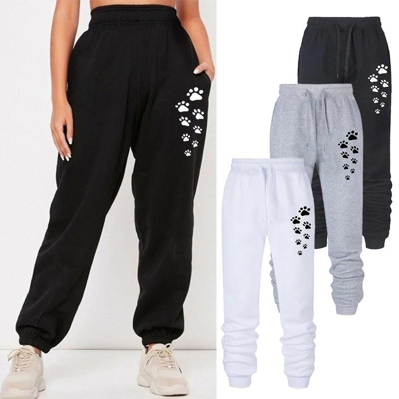 2023 Jogging Pants Cute Cat Claw Printed Cotton Pants Leisure Sports Fitness Spring Autumn Winter Women's Sports Pants new men s personality set spring and autumn outdoor sports casual double zipper jacket spliced slim fit couple jogging hoodie