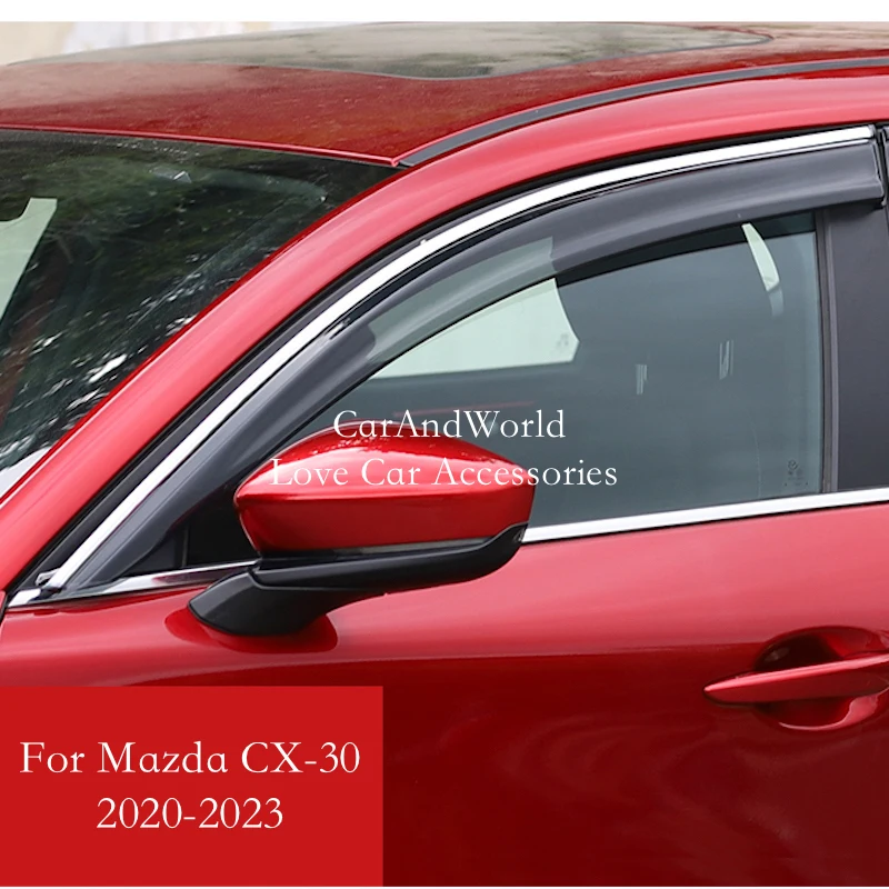 

Car Window Sun Block Rain Visors Vent Shade Deflector Guard Weather Shield Moulding Accessories For Mazda CX-30 CX30 2020-2023