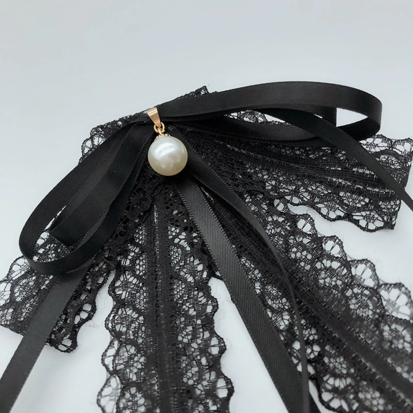 Lace Ribbon Bow Tie Pearl Broche Brooch Pin Pendant Bowknot Collar for Party Masquerade Costume Accessories Holiday