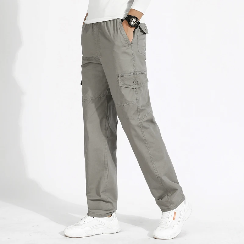 Men's Oversized Cargo Pants Plus Size Zipper Pockets Military Pants Drawstring Cotton Loose Fit Fishing Trousers for Men