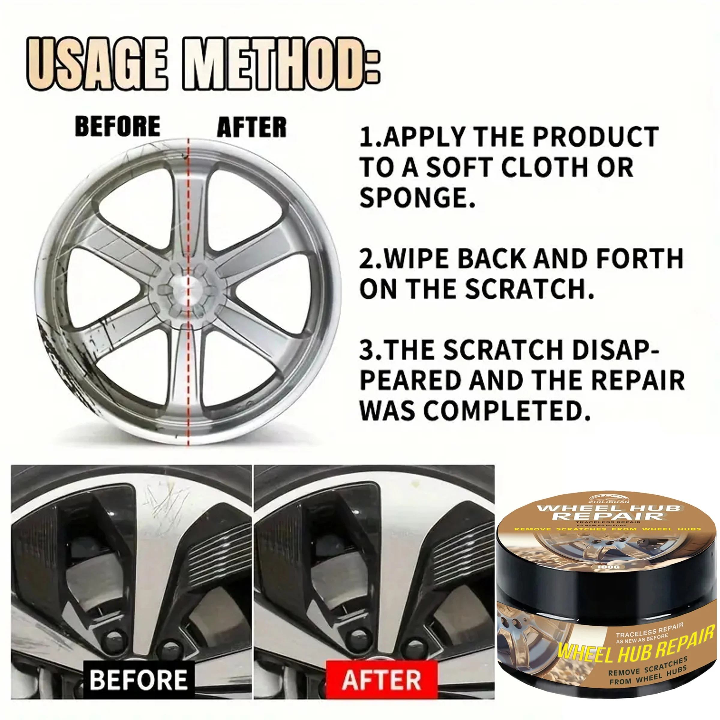 Wheel Repair Kit Scratch&Fade Restoration Polishing Paste For Car Maintenance Durable protection