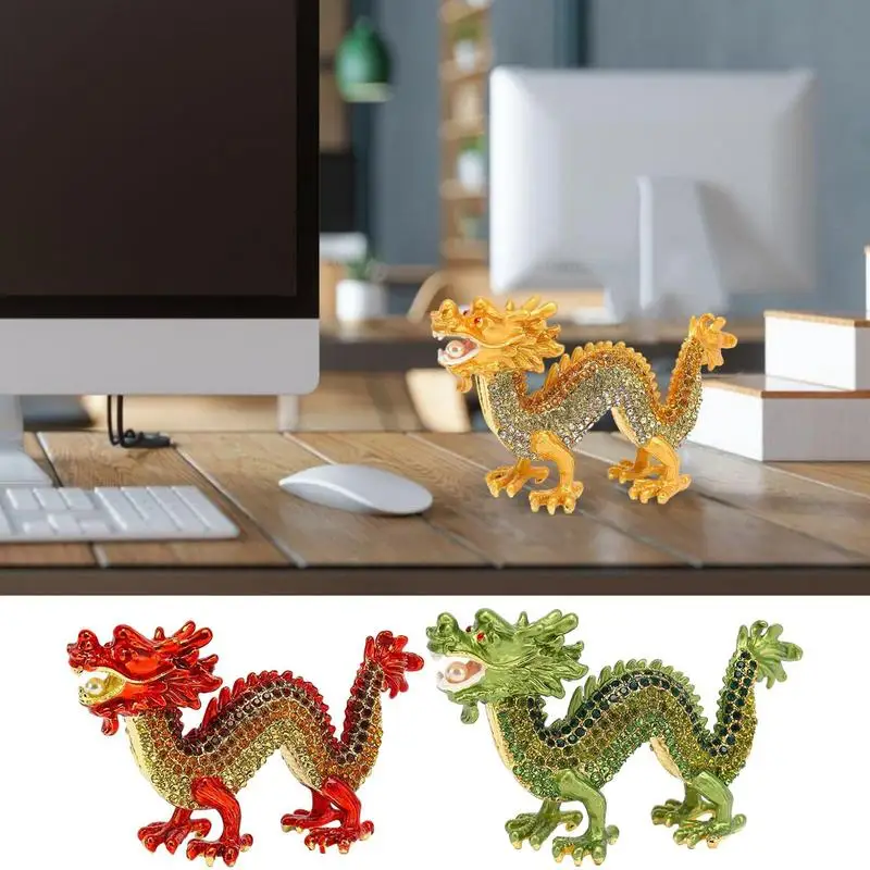 Cinese Feng Shui Dragon Statue Capodanno Cinese 2024 Lega Moscot Shine Dragon Metal Intagliato Dragon Sculpture 12Cm Cinese
