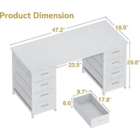 48 Inch White Computer Desk with 8 Fabric Drawers for Modern Home Office Study and Gaming Setup Featuring Large Storage Capacit 3