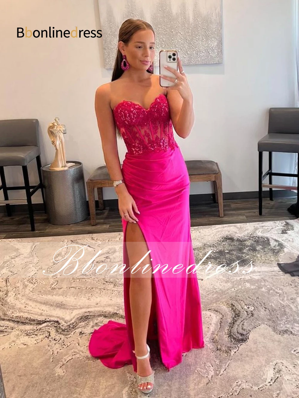 

Bbonlinedress вечерние платья без бретелек для женщин Милое Прозрачное платье с высоким разрезом для выпускного вечера Vestidos De Fiesta Largos
