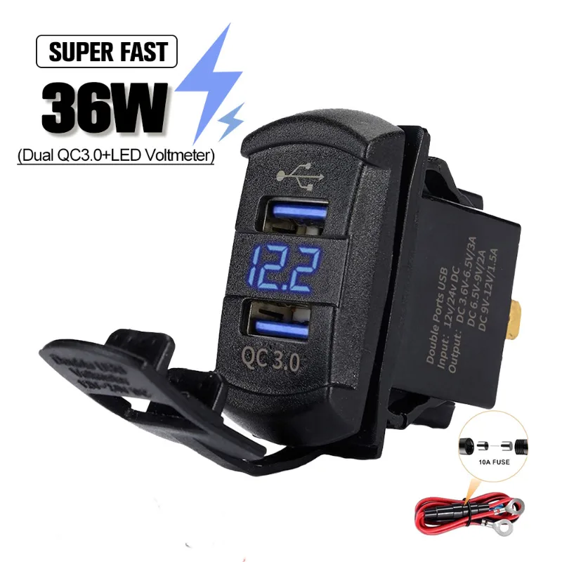 

New Dual QC3.0 Car USB Charger Socket 12-24V LED Voltmeter Quick Charge 3.0 USB Outlet Power Adapter for Mobile Phone for Toyota