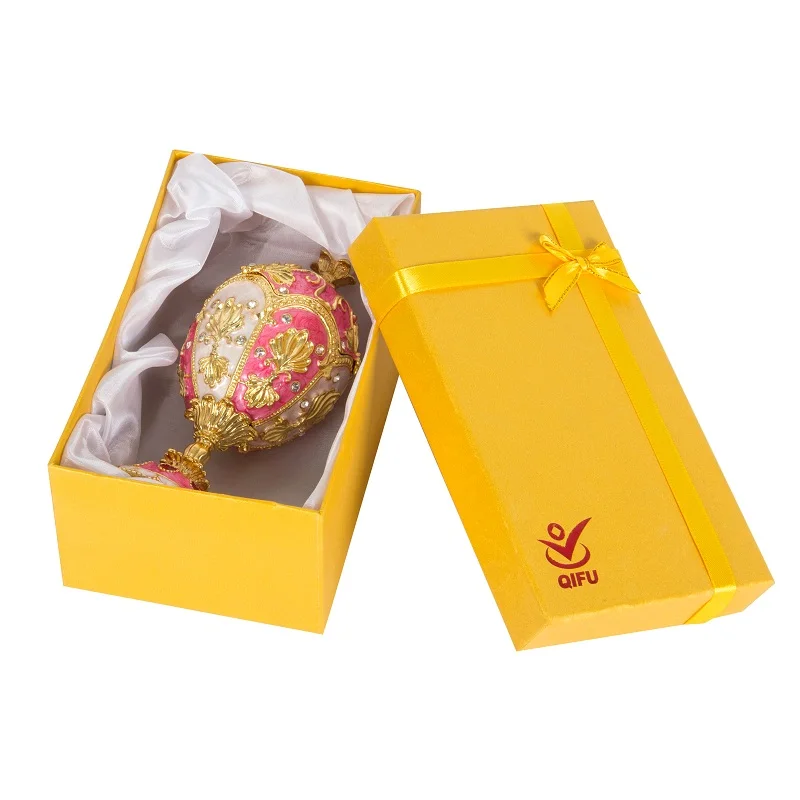 QIFU Beautiful Metal Luxury Pink Faberge Egg Trinket Box for Home Decor 6