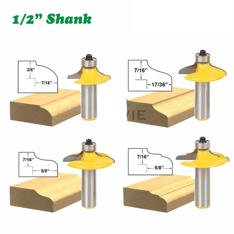 

1PC 1/2" 12.7MM Shank Milling Cutter Wood Carving Drawer Face Mill Round Over with Beading Edging Router Bit Set Carbide Tipped