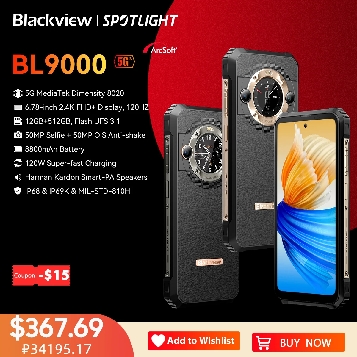 World Premiere] Blackview BL8000 5G Rugged Smartphone 6.78 2.4K FHD+ 120Hz  Display 24GB 512GB Mobile Phone 50MP 8800mAh 33W - AliExpress