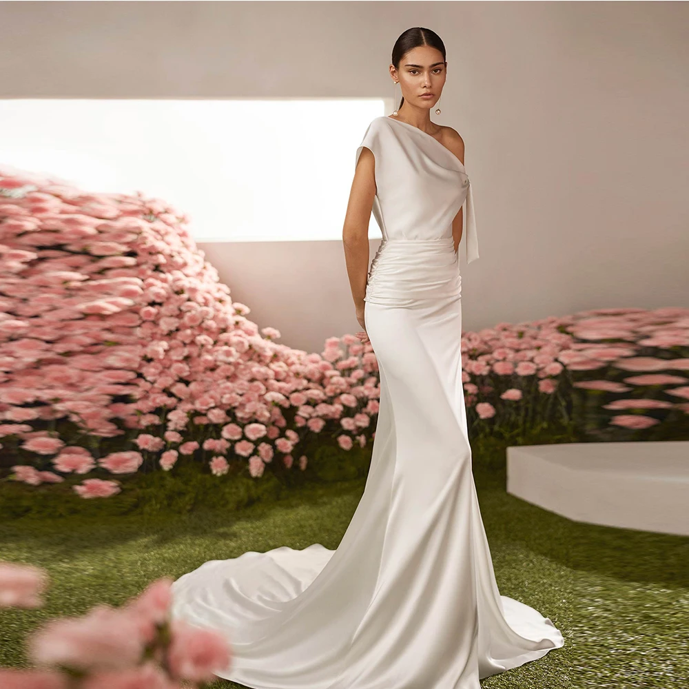 New Arrival Sleeveless One-Shoulder Mermaid Bridal Gown Long Slit Online