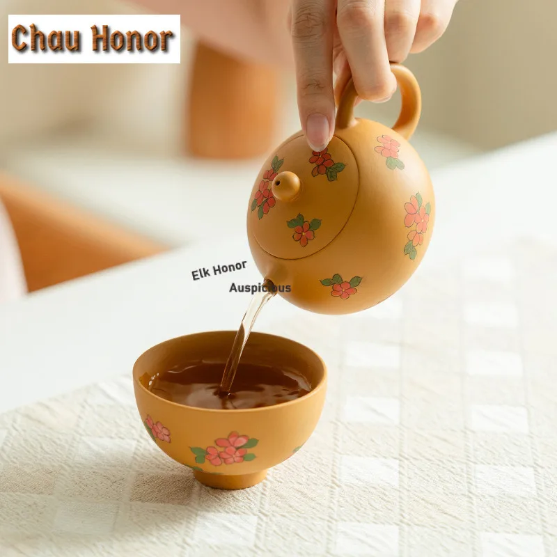 Hand-painted Flower Xishi Purple Clay Tea Set Complete Set Vintage Tea Ceremony Set Teapot And Tea Cup Set Tea Services Gift Box