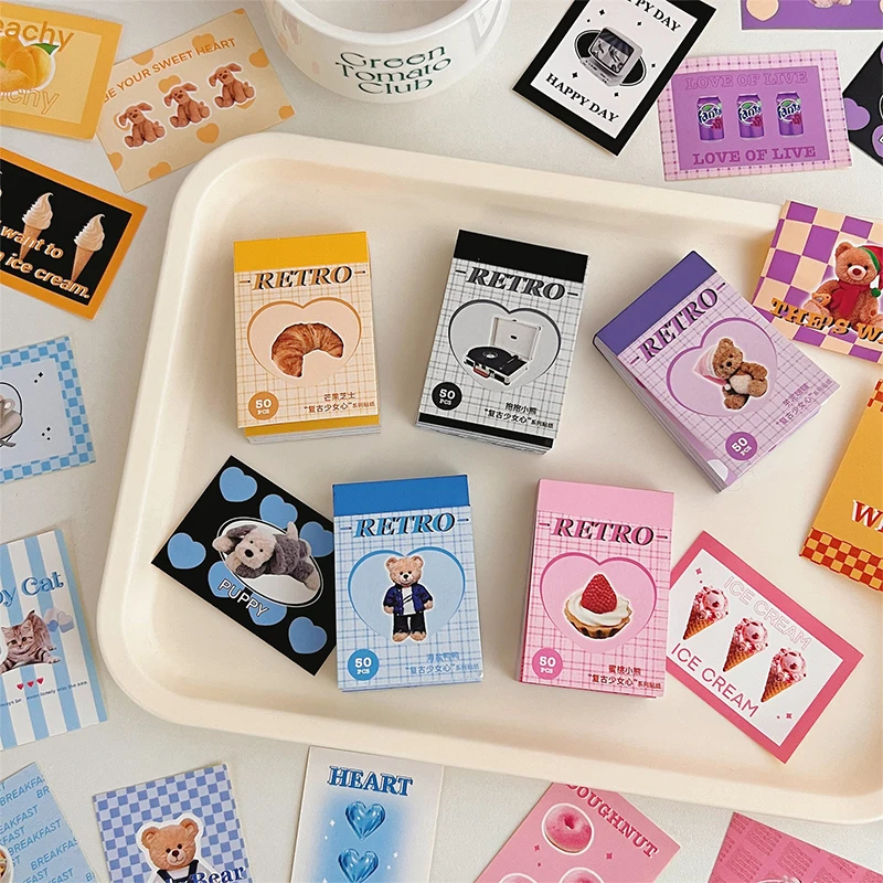 

50 листов, наклейки в стиле Ins с милым медведем для вечеринки, планировщик, журнал, коллаж, сделай сам, карточки, декоративные материалы, наклейки, книжка, кавайные канцелярские принадлежности
