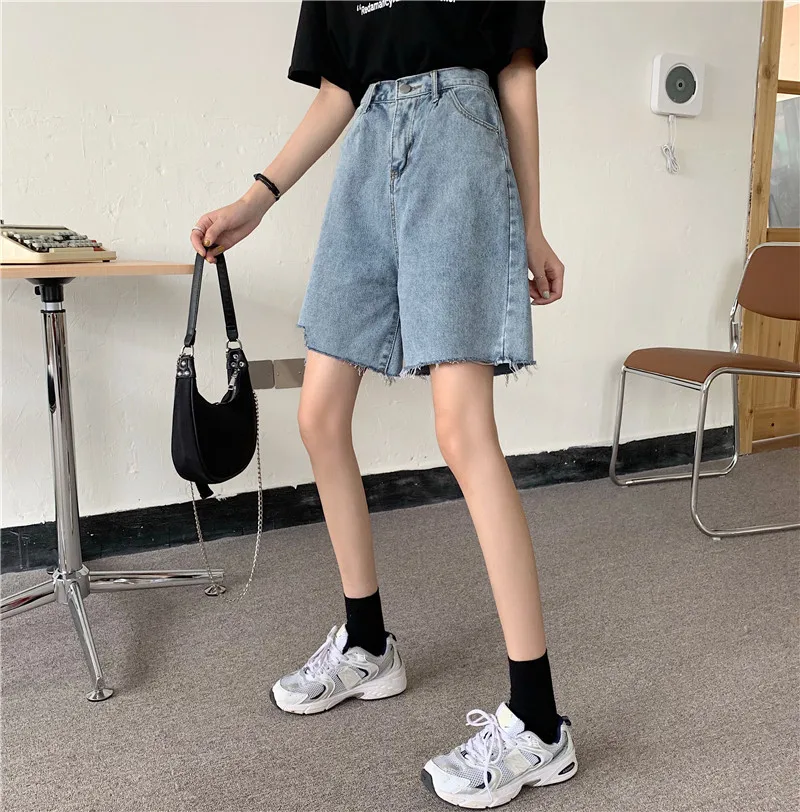 workout clothes for women 2021 New Women's Loose Denim Shorts Elastic Waist Ripped Hot Pants Thin High Waist five-point Short Jeans Pants for Girl Summer outfits for women