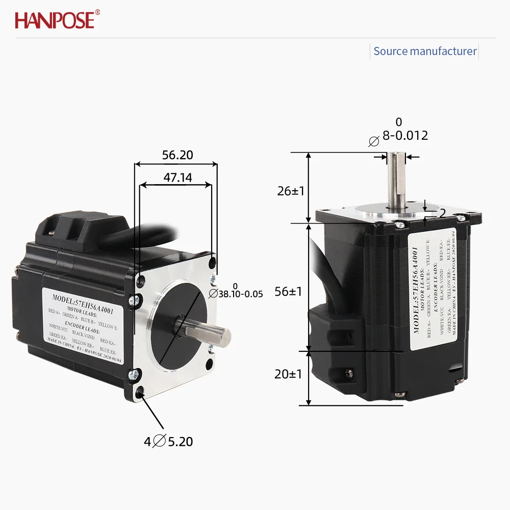 폐쇄 루프 스테퍼 모터 NEMA23 57EH56A4001 4.0A 2.0V 실시간 좌표 판독, 스텝 손실 없음, 안정적인 작동