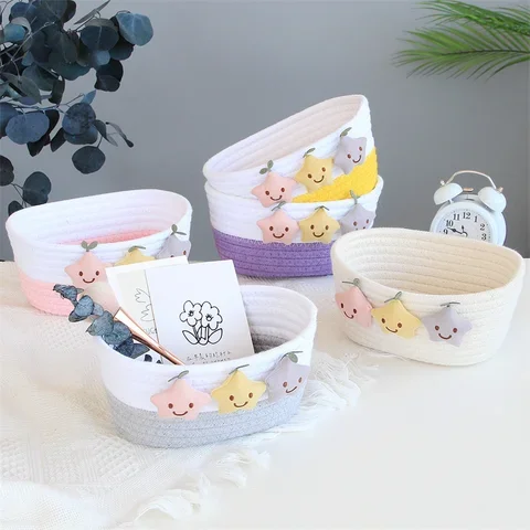 

Star Cotton Rope Storage Basket Nordic Weaving Desktop Remote Control Key Organizer Box Porch Sundries Debris Finishing Baskets