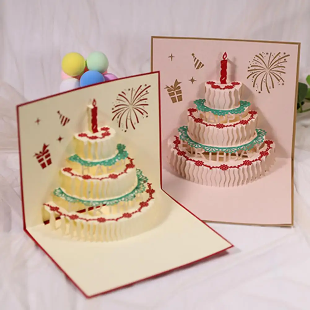 Lighting Music Happy Birthday 3D Card Birthday Cake Folding Festival Greeting Card Postcard Greeting Cards Postcards Christmas