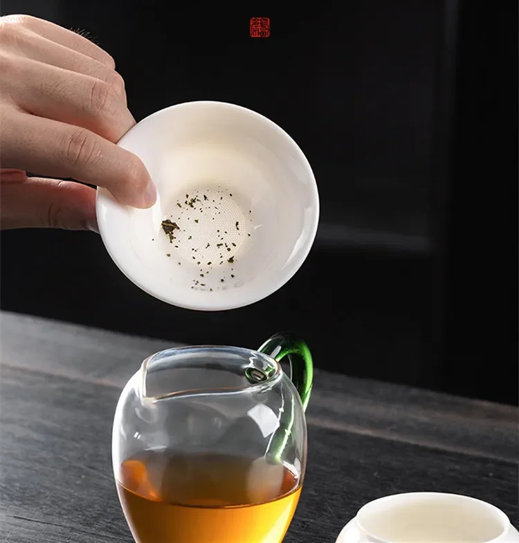 Sheep Fat Jade White Porcelain All Ceramic Hole Tea Strainer, Ceramic Tea Set Accessories, Filter Screen