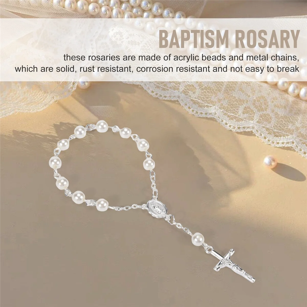 Baptism Rosary Beads Finger Baptism Rosaries Faux for Favors Favors Communion 30Pcs baptism rosary beads