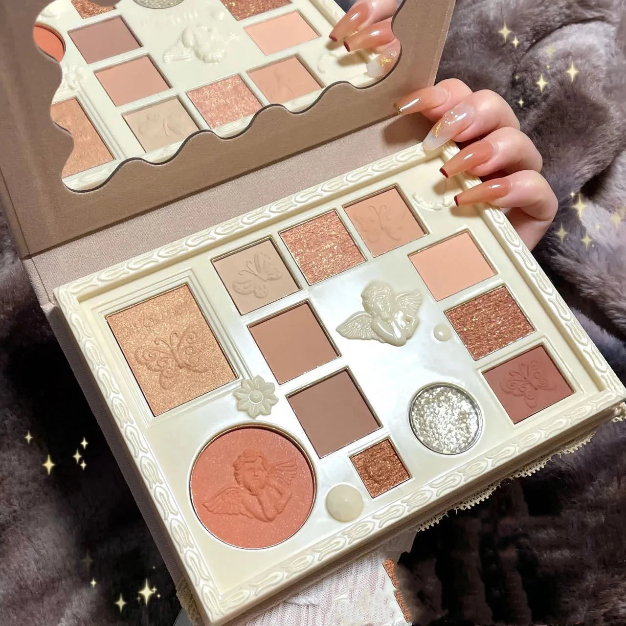 빈티지 레이스 아이섀도우 트레이, 블러쉬 하이라이터 수리, 올인원 트레이, 매트 파인 메이크업 도구, 12 색 