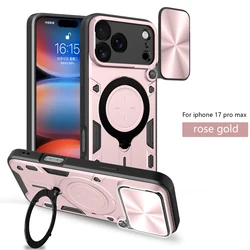 Heavy Duty Rugged Armor Phone Case with Magnetic Bracket and Slide Camera Protection Cover - iPhone 15 Plus (JS pink)