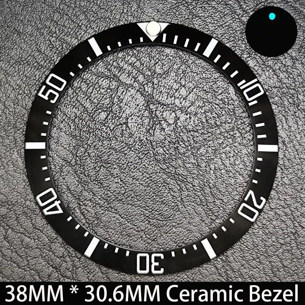 Elegant Blue Luminous Bezel GMT and Diving Watch Insert, Sloping 38mm x 30.6mm Ceramic/Aluminum