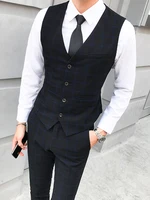 Men's Plaid Vest Pants 2pcs Business Professional Youth Office Worker Formal Wear Wedding Banquet Gentleman Suit Dress Waistcoat 2