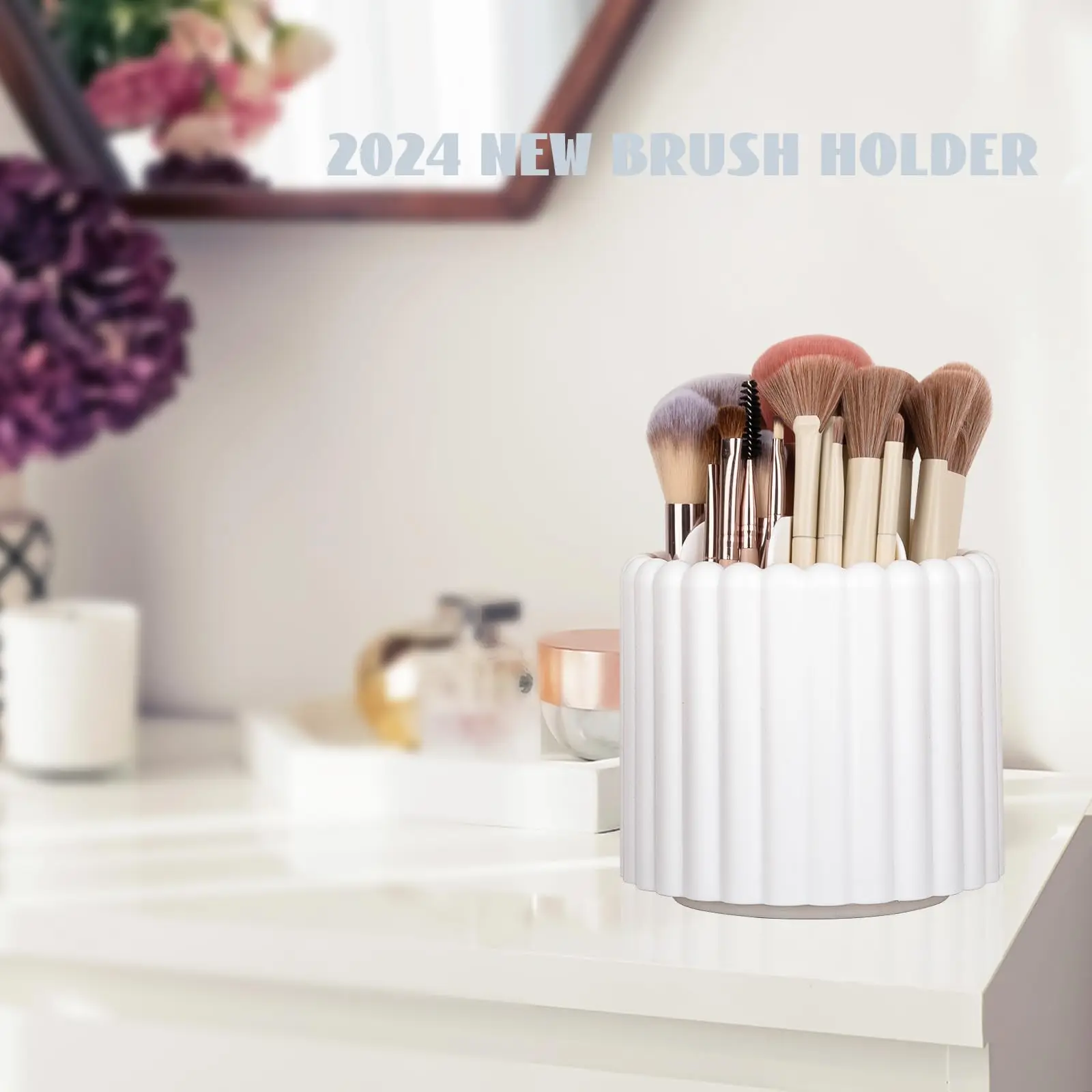 360 Rotating Makeup Brush Holder 8 Slots Make Up Brush Organizer Removable Spinning Cosmetic Brushes Storage Pen Holder 2