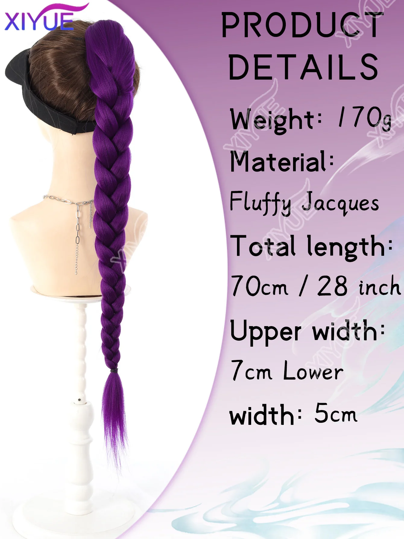 XIYUE 28inch Long Braided Purple Hair Ponytail Extensions Hairstyle Claw Clip Hair Wig for woman for Chritmas Theme Party Hair