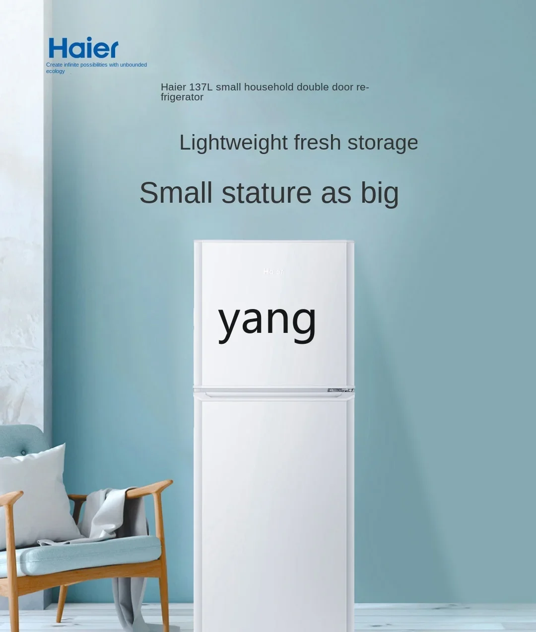 L'm'm Double-Open Two-Door Refrigerator White Small Household Fresh-Keeping Refrigeration