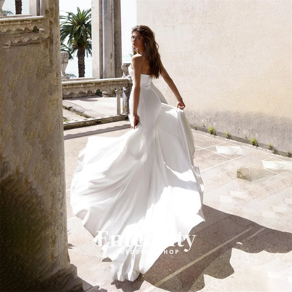 Customized Sheath Bride Dresses Sweetheart Neck Strapless Satin Split Wedding Dress Wedding Dresses for Woman Vestidos Dresses 4