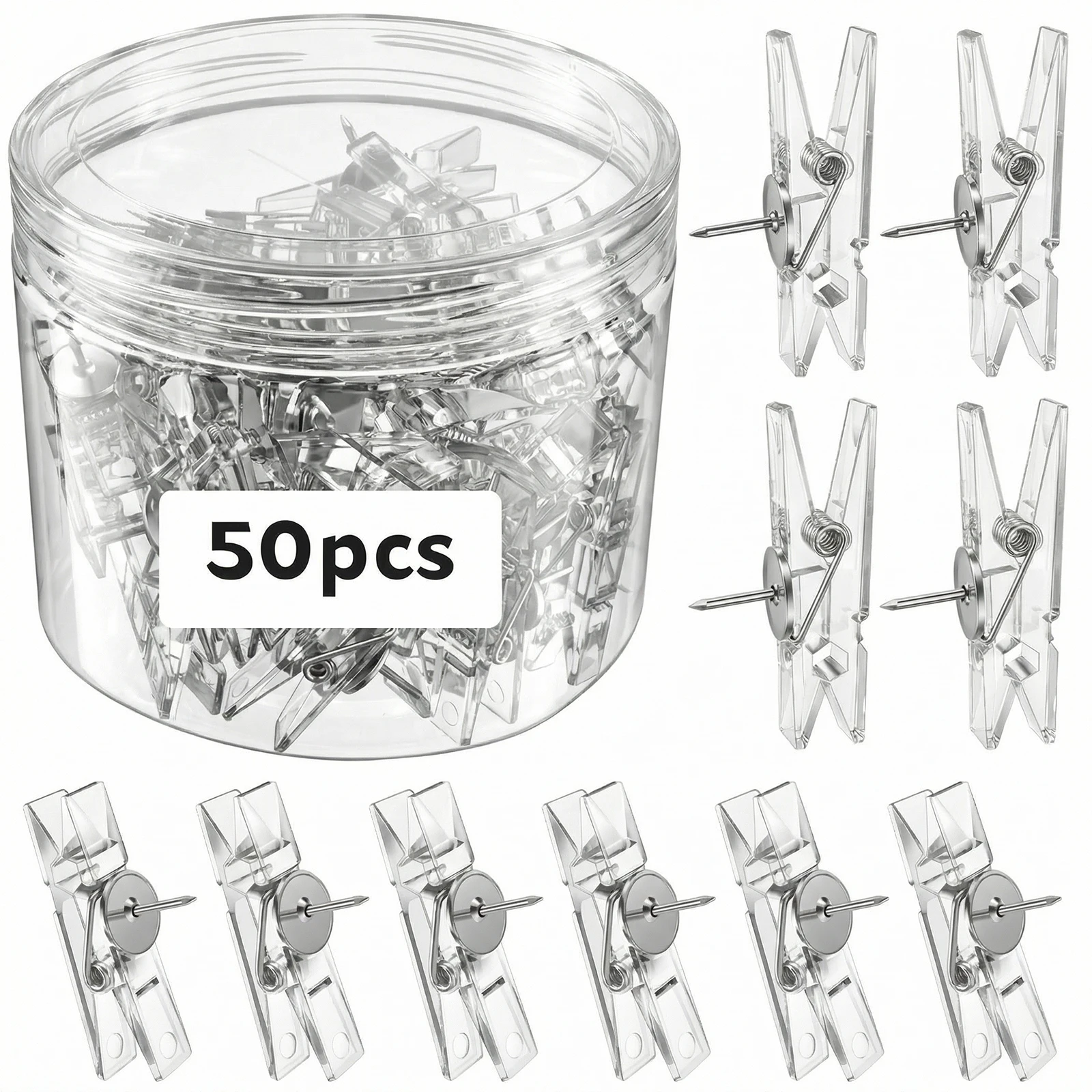 50Pcs 푸시 핀 클립 게시판 용 투명 압정 코르크 보드 사진 벽 장식 디스플레이 사무용품